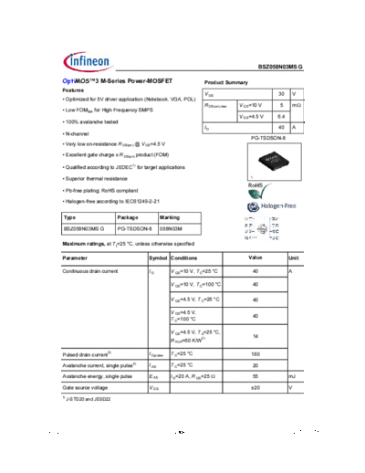 Infineon bsz058n03msg rev2.0  . Electronic Components Datasheets Active components Transistors Infineon bsz058n03msg_rev2.0.pdf