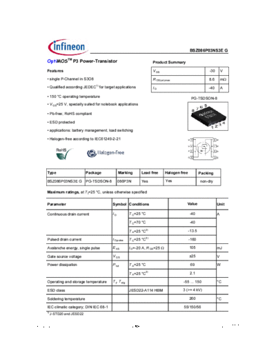 Infineon bsz086p03ns3eg 2.02  . Electronic Components Datasheets Active components Transistors Infineon bsz086p03ns3eg_2.02.pdf