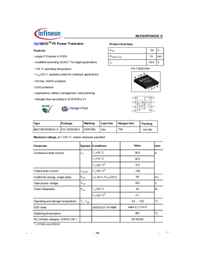 Infineon bsz180p03ns3eg 2.1  . Electronic Components Datasheets Active components Transistors Infineon bsz180p03ns3eg_2.1.pdf