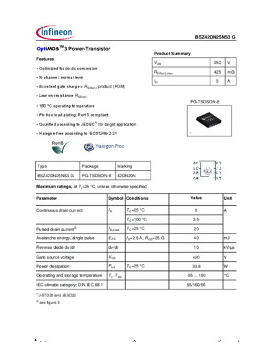 Infineon bsz42dn25ns3rev2.2  . Electronic Components Datasheets Active components Transistors Infineon bsz42dn25ns3rev2.2.pdf