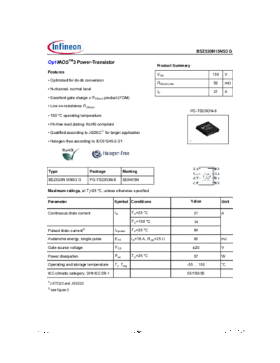 Infineon bsz520n15ns3rev2.2  . Electronic Components Datasheets Active components Transistors Infineon bsz520n15ns3rev2.2.pdf