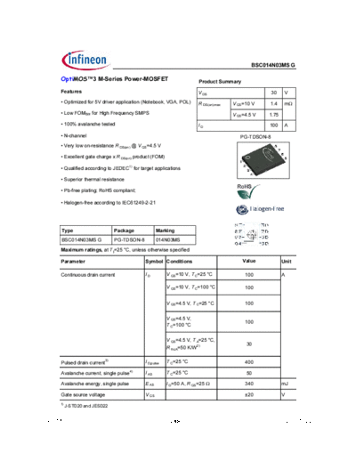 . Electronic Components Datasheets bsc014n03msg rev1.5  . Electronic Components Datasheets Active components Transistors Infineon bsc014n03msg_rev1.5.pdf