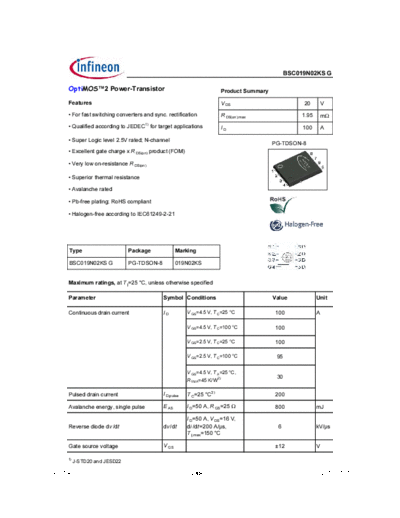 Infineon bsc019n02ksgrev1.41  . Electronic Components Datasheets Active components Transistors Infineon bsc019n02ksgrev1.41.pdf