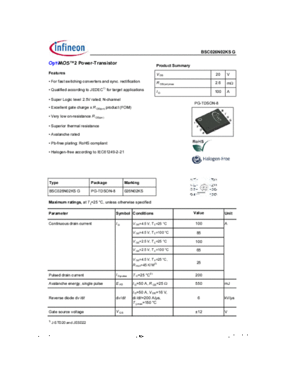 Infineon bsc026n02ksgrev1.06  . Electronic Components Datasheets Active components Transistors Infineon bsc026n02ksgrev1.06.pdf