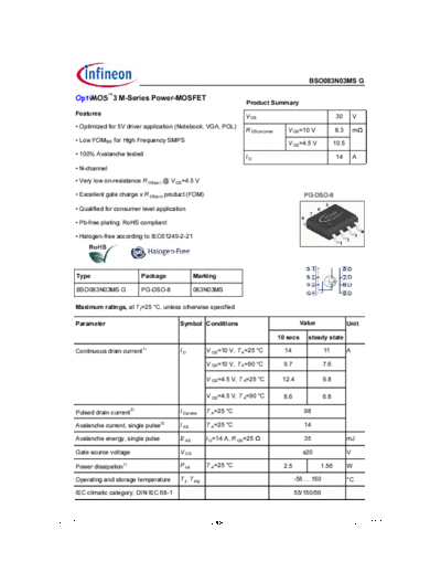 Infineon bso083n03ms rev1.1  . Electronic Components Datasheets Active components Transistors Infineon bso083n03ms_rev1.1.pdf