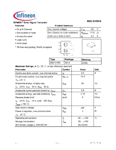 Infineon bso615n rev1.1  . Electronic Components Datasheets Active components Transistors Infineon bso615n_rev1.1.pdf