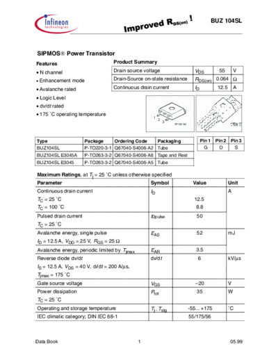 Infineon buz104sl  . Electronic Components Datasheets Active components Transistors Infineon buz104sl.pdf