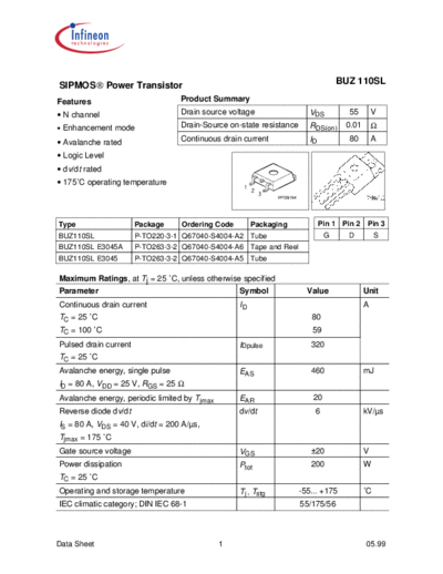 Infineon buz110sl  . Electronic Components Datasheets Active components Transistors Infineon buz110sl.pdf