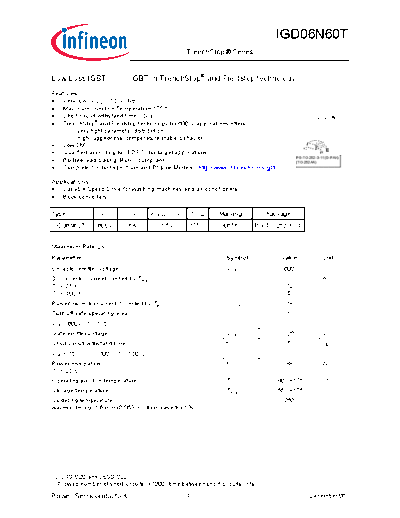 Infineon igd06n60trev2 1  . Electronic Components Datasheets Active components Transistors Infineon igd06n60trev2_1.pdf