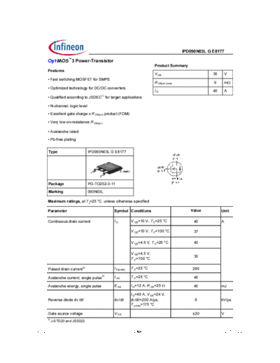 Infineon ipd090n03lg rev2.0   . Electronic Components Datasheets Active components Transistors Infineon ipd090n03lg_rev2.0_.pdf