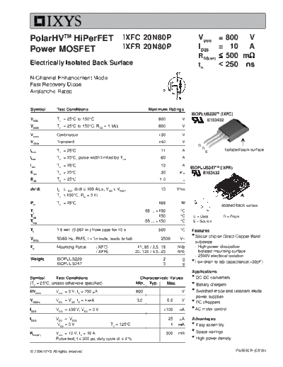 Ixys ixfc20n80p ixfr20n80p  . Electronic Components Datasheets Active components Transistors Ixys ixfc20n80p_ixfr20n80p.pdf