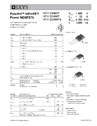 Ixys ixfh22n60p ixfv22n60p  . Electronic Components Datasheets Active components Transistors Ixys ixfh22n60p_ixfv22n60p.pdf