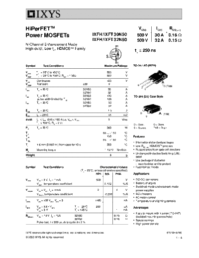 Ixys ixfh30n50 ixfh32n50 ixft30n50 ixft32n50  . Electronic Components Datasheets Active components Transistors Ixys ixfh30n50_ixfh32n50_ixft30n50_ixft32n50.pdf