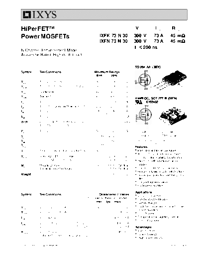 Ixys ixfk73n30 ixfn73n30  . Electronic Components Datasheets Active components Transistors Ixys ixfk73n30_ixfn73n30.pdf