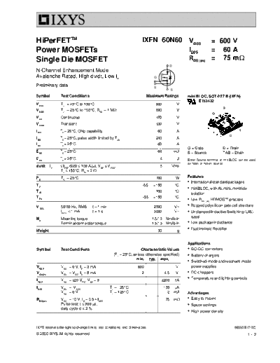 Ixys ixfn60n60  . Electronic Components Datasheets Active components Transistors Ixys ixfn60n60.pdf