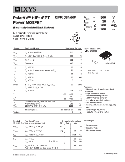 Ixys ixfr36n60p  . Electronic Components Datasheets Active components Transistors Ixys ixfr36n60p.pdf