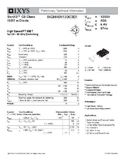 . Electronic Components Datasheets ixgh40n120c3d1  . Electronic Components Datasheets Active components Transistors Ixys ixgh40n120c3d1.pdf