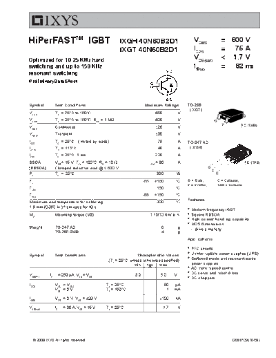 Ixys ixgh40n60b2d1 ixgt40n60b2d1  . Electronic Components Datasheets Active components Transistors Ixys ixgh40n60b2d1_ixgt40n60b2d1.pdf