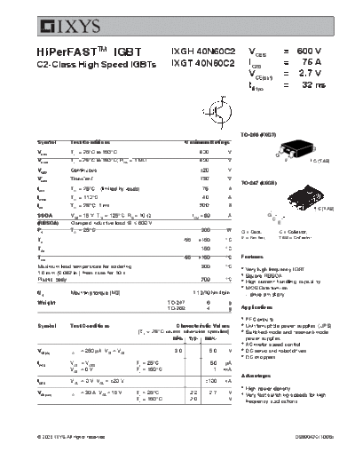 Ixys ixgh40n60c2 ixgt40n60c2  . Electronic Components Datasheets Active components Transistors Ixys ixgh40n60c2_ixgt40n60c2.pdf