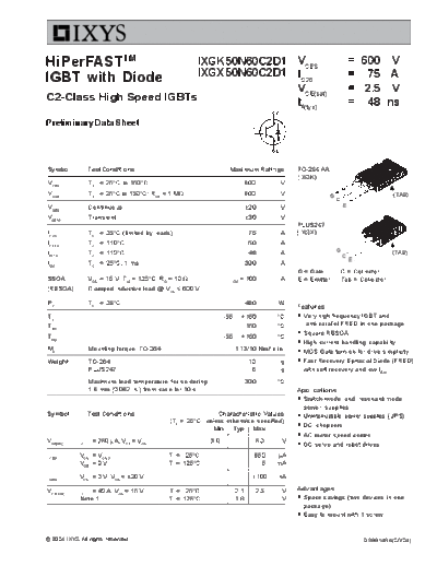 Ixys ixgk50n60c2d1 ixgx50n60c2d1  . Electronic Components Datasheets Active components Transistors Ixys ixgk50n60c2d1_ixgx50n60c2d1.pdf