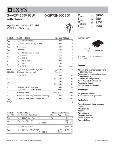 Ixys ixgr72n60c3d1  . Electronic Components Datasheets Active components Transistors Ixys ixgr72n60c3d1.pdf