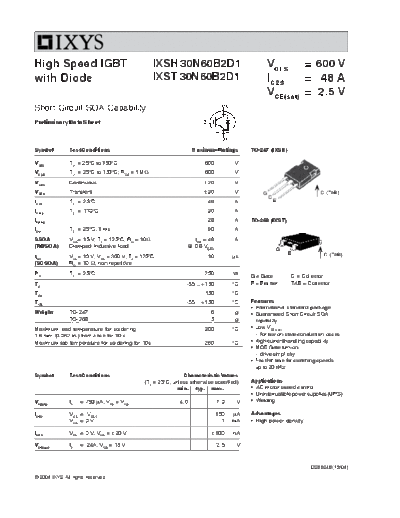 Ixys ixsh30n60b2d1 ixst30n60b2d1  . Electronic Components Datasheets Active components Transistors Ixys ixsh30n60b2d1_ixst30n60b2d1.pdf