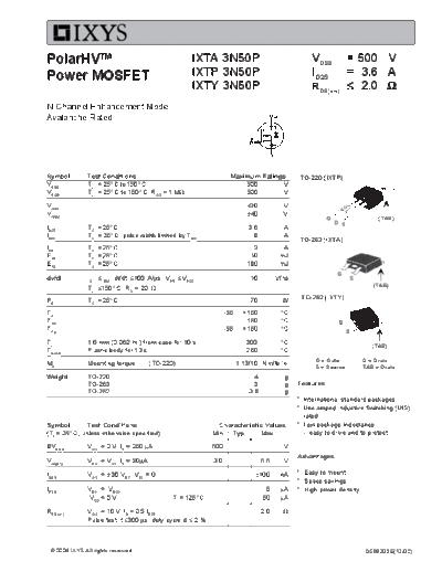 Ixys ixta3n50p ixtp3n50p ixty3n50p  . Electronic Components Datasheets Active components Transistors Ixys ixta3n50p_ixtp3n50p_ixty3n50p.pdf