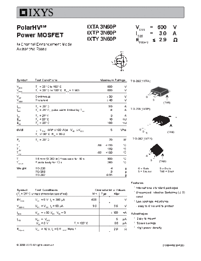 Ixys ixta3n60p ixtp3n60p ixty3n60p  . Electronic Components Datasheets Active components Transistors Ixys ixta3n60p_ixtp3n60p_ixty3n60p.pdf