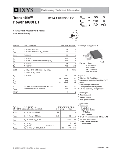 Ixys ixta110n055t7  . Electronic Components Datasheets Active components Transistors Ixys ixta110n055t7.pdf