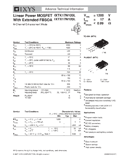 Ixys ixtk17n120l ixtx17n120l  . Electronic Components Datasheets Active components Transistors Ixys ixtk17n120l_ixtx17n120l.pdf