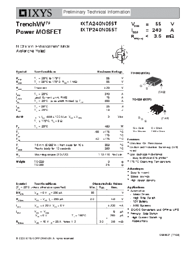 Ixys ixta240n055t ixtp240n055t  . Electronic Components Datasheets Active components Transistors Ixys ixta240n055t_ixtp240n055t.pdf