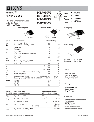 Ixys ixta460p2-ixtp460p2-ixtq460p2-ixth460p2  . Electronic Components Datasheets Active components Transistors Ixys ixta460p2-ixtp460p2-ixtq460p2-ixth460p2.pdf