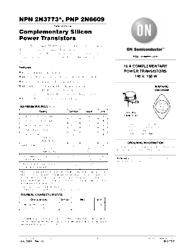 ON Semiconductor 2n3773 2n6609  . Electronic Components Datasheets Active components Transistors ON Semiconductor 2n3773_2n6609.pdf