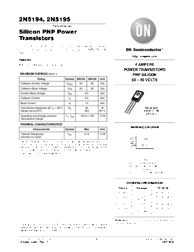 ON Semiconductor 2n5194 2n5195  . Electronic Components Datasheets Active components Transistors ON Semiconductor 2n5194_2n5195.pdf