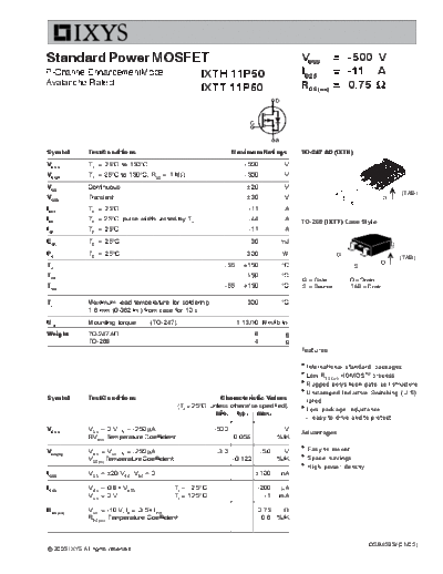 Ixys ixth11p50 ixtt11p50  . Electronic Components Datasheets Active components Transistors Ixys ixth11p50_ixtt11p50.pdf