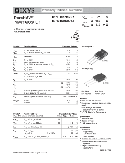 Ixys ixth160n075t ixtq160n075t  . Electronic Components Datasheets Active components Transistors Ixys ixth160n075t_ixtq160n075t.pdf