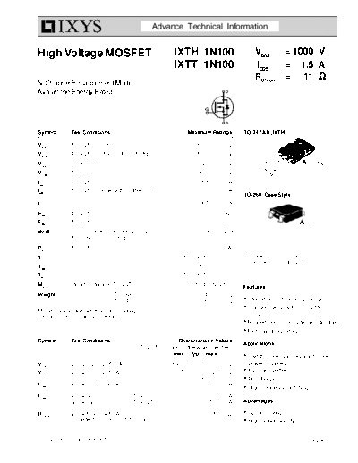 Ixys ixth1n100 ixtt1n100  . Electronic Components Datasheets Active components Transistors Ixys ixth1n100_ixtt1n100.pdf