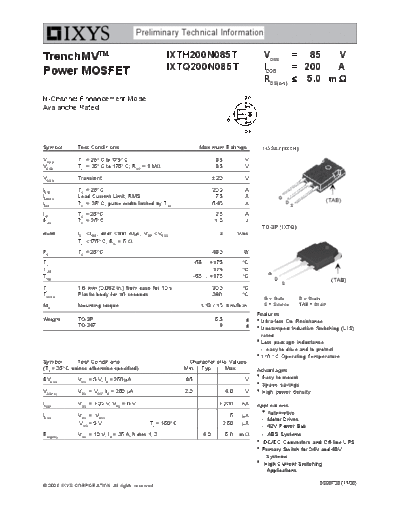 Ixys ixth200n085t ixtq200n085t  . Electronic Components Datasheets Active components Transistors Ixys ixth200n085t_ixtq200n085t.pdf