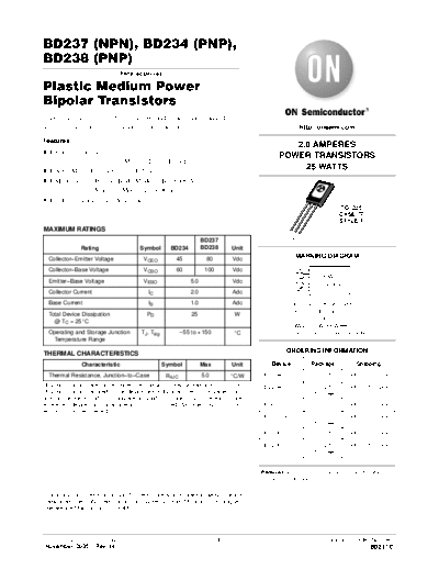 ON Semiconductor bd237 bd234 bd238  . Electronic Components Datasheets Active components Transistors ON Semiconductor bd237_bd234_bd238.pdf