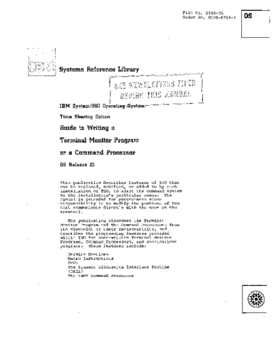 IBM GC28-6764-1 TSO Guide to Writing a Terminal Monitor Program or a Command Processor Rel 21 Mar72  IBM 360 os tso GC28-6764-1_TSO_Guide_to_Writing_a_Terminal_Monitor_Program_or_a_Command_Processor_Rel_21_Mar72.pdf