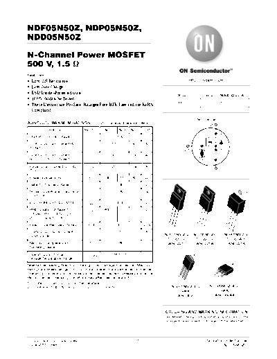 ON Semiconductor ndf05n50z ndp05n50z ndd05n50z  . Electronic Components Datasheets Active components Transistors ON Semiconductor ndf05n50z_ndp05n50z_ndd05n50z.pdf