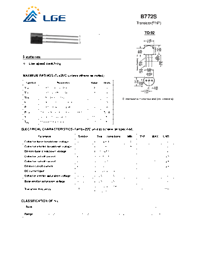 LGE b772s  . Electronic Components Datasheets Active components Transistors LGE b772s.pdf