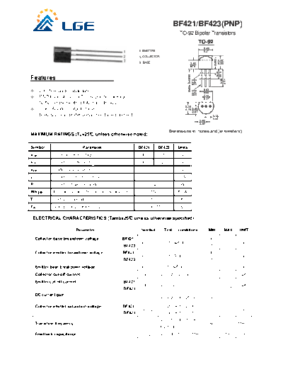 LGE bf421-423  . Electronic Components Datasheets Active components Transistors LGE bf421-423.pdf