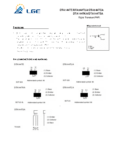 LGE dta144t  . Electronic Components Datasheets Active components Transistors LGE dta144t.pdf