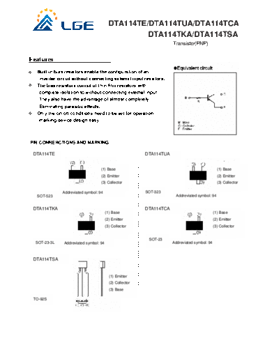 LGE dta114t  . Electronic Components Datasheets Active components Transistors LGE dta114t.pdf