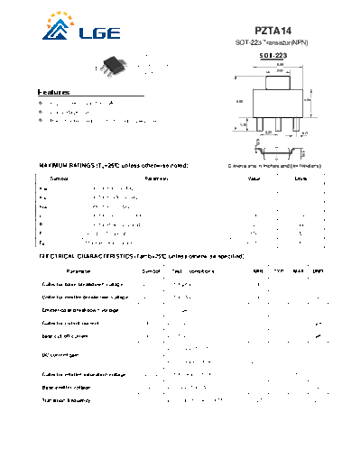 LGE pzta14  . Electronic Components Datasheets Active components Transistors LGE pzta14.pdf