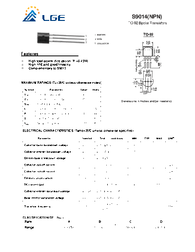 LGE s9014 to-92  . Electronic Components Datasheets Active components Transistors LGE s9014_to-92.pdf