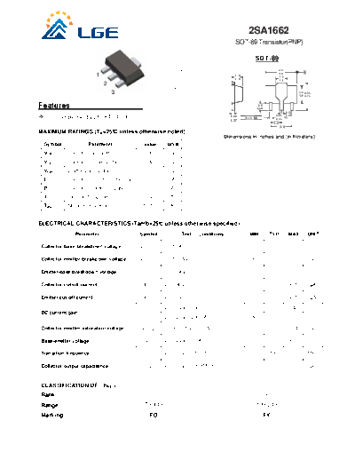 LGE 2sa1662 sot-89  . Electronic Components Datasheets Active components Transistors LGE 2sa1662_sot-89.pdf