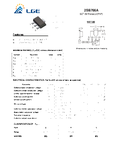 LGE 2sb766a sot-89  . Electronic Components Datasheets Active components Transistors LGE 2sb766a_sot-89.pdf