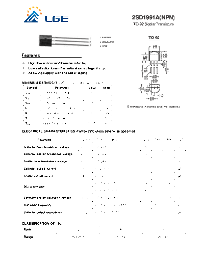 LGE 2sd1991a  . Electronic Components Datasheets Active components Transistors LGE 2sd1991a.pdf